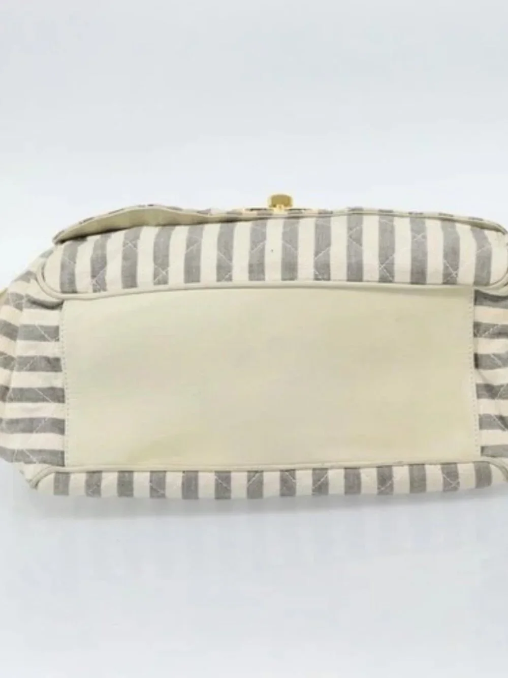 CHANEL Striped Matelasse Chain Shoulder Bag Canvas White Gray CC Auth bs3642 - Picture 5 of 16